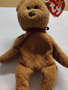 Ty Brown Plush Teddy Bear with Red Ribbon